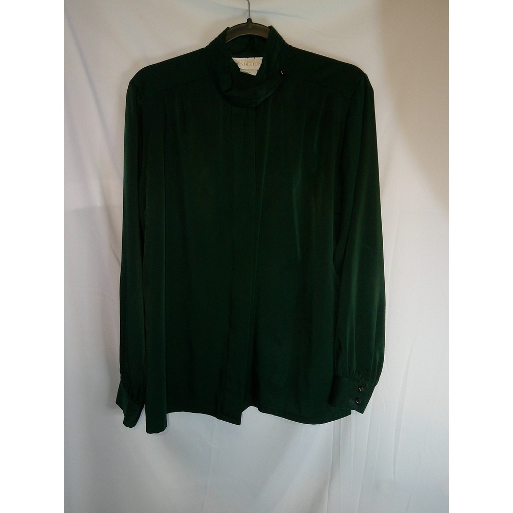Vintage Sophisticates by Pendleton Womens Forest Green High Neck Blouse Size 12‎